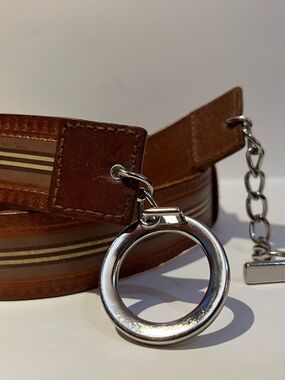 Vintage Brown Leather Unisex Belt with Silver O-Ring Accent